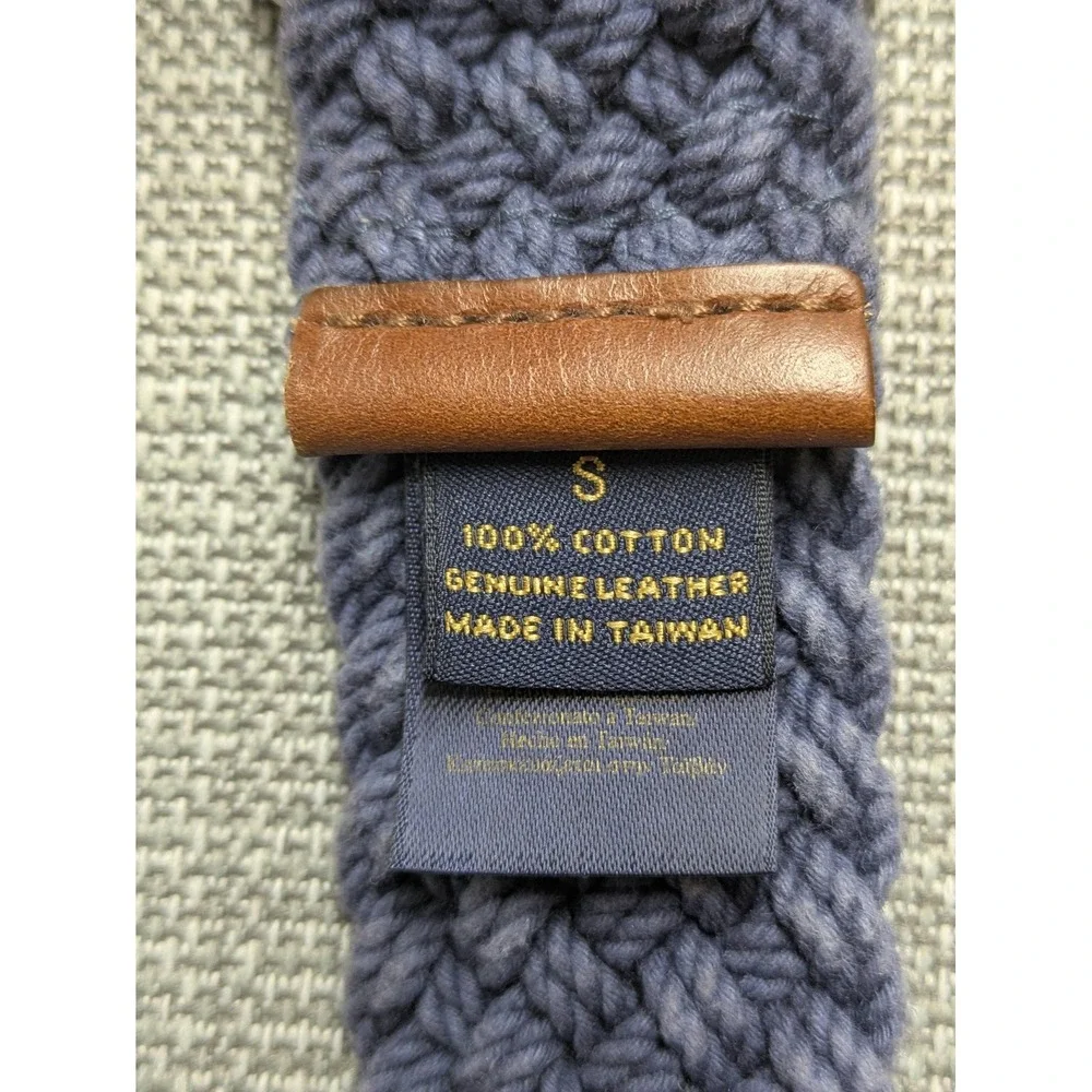 Brooks Brothers Belt Mens Small Blue Woven Cotton Leather D-Ring Adjustable